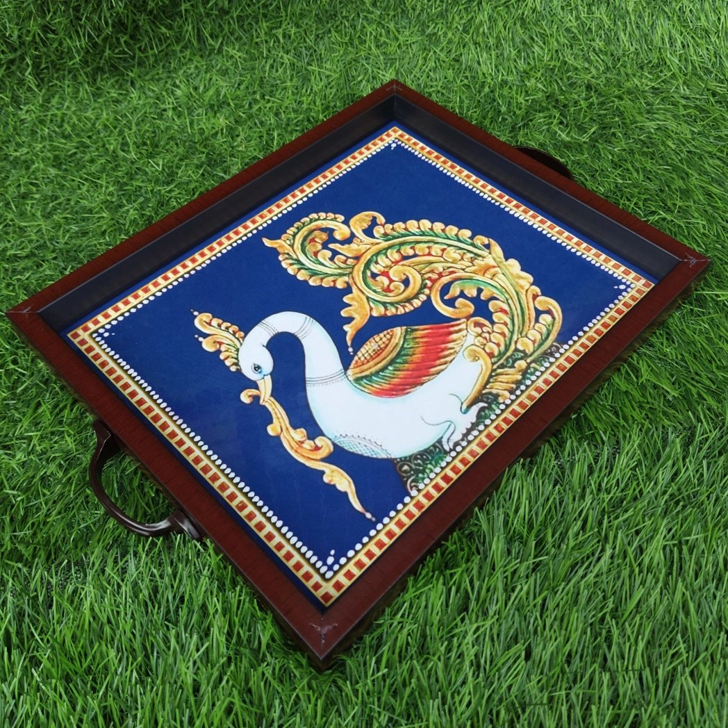 Tanjore Printed Wooden Thamboolam trays with Handle Tanjore Printed Wooden Thamboolam trays with Handle