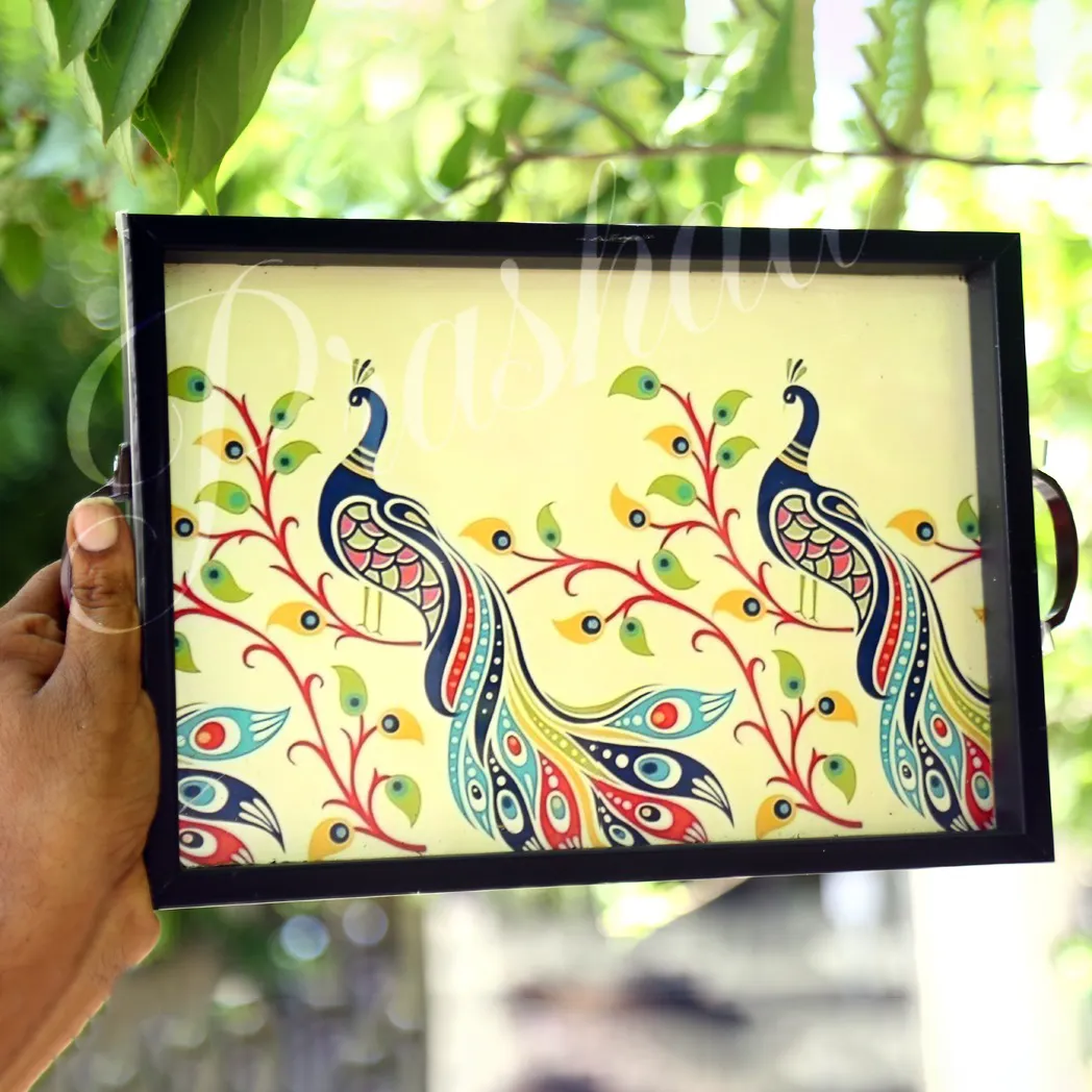 Twin Peacock Thamboolam Trays with Handles Twin Peacock Thamboolam Trays with Handles