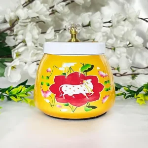 Yellow Pichwai Jar with Cow Yellow Pichwai Jar with Cow