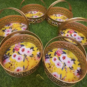 Yellow Pichwai Tray with Handle Yellow Pichwai Tray with Handle