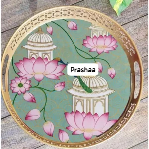 Dark Green Round Pichwai Tray Dark Green Round Pichwai Tray
