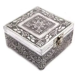 Wood and Metal Oxidised Square Box Wood and Metal Oxidised Square Box
