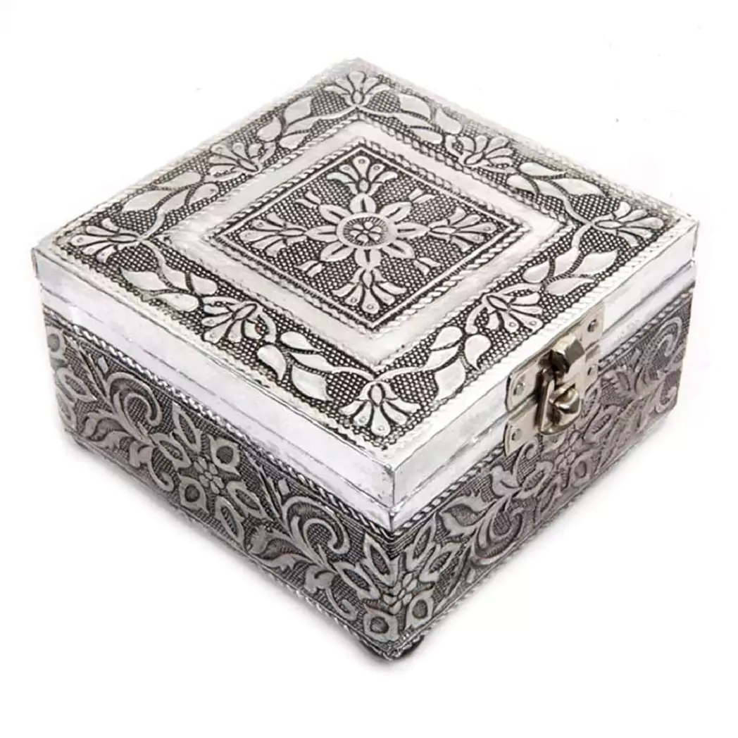 Wood and Metal Oxidised Square Box Wood and Metal Oxidised Square Box