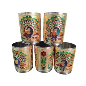 Meenakari Glasses Peacock Design Set Meenakari Glasses Peacock Design Set