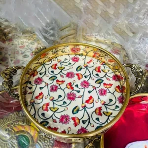 Pichwai Round Tray with Rose Design Pichwai Round Tray with Rose Design