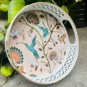 Round Pichwai Tray with Birds Design Round Pichwai Tray with Birds Design