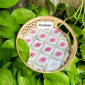 Round Pichwai Tray with Flower Design Round Pichwai Tray with Flower Design