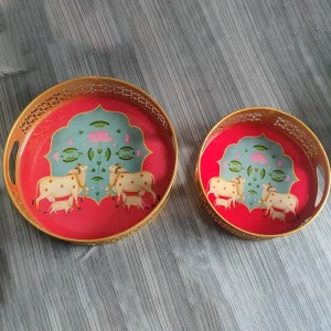 Round Pichwai Tray with Red Combo Round Pichwai Tray with Red Combo